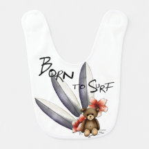 White bib “Born to surfing”, teddy and flowers