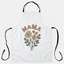 White Bib MAMA Apron with Retro Wildflower Bouquet