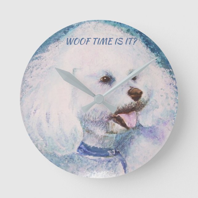 WHITE BICHON FRISE ROUND CLOCK (Front)