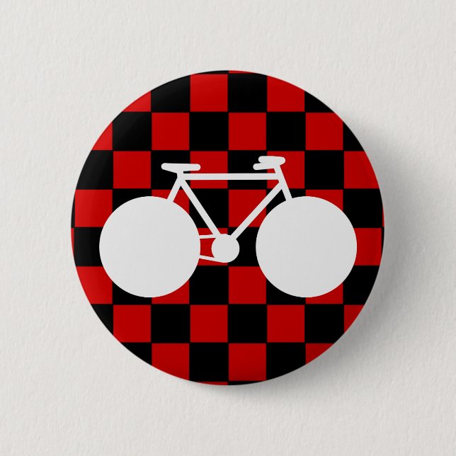 white bicycle chequered 2 inch round button (Front)