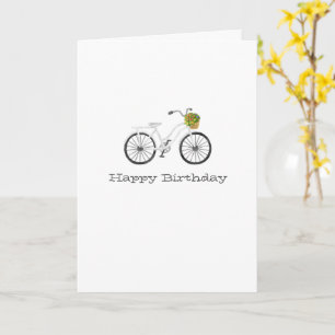 White Bicycle Happy Birthday NAME Flower Basket Card