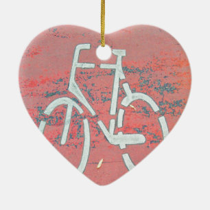 White Bicycle Red Street, Traffic Sign Bicycles Ceramic Ornament