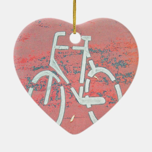 White Bicycle Red Street, Traffic Sign Bicycles Ceramic Ornament (Back)