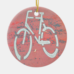 White Bicycle Red Street, Traffic Sign Bicycles Ceramic Ornament