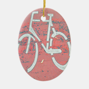 White Bicycle Red Street, Traffic Sign Bicycles Ceramic Ornament