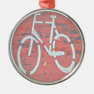 White Bicycle Red Street, Traffic Sign Bicycles Metal Ornament