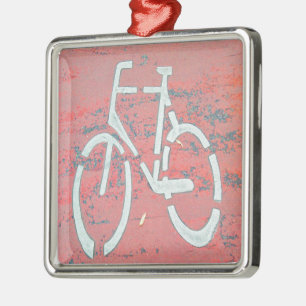 White Bicycle Red Street, Traffic Sign Bicycles Metal Ornament