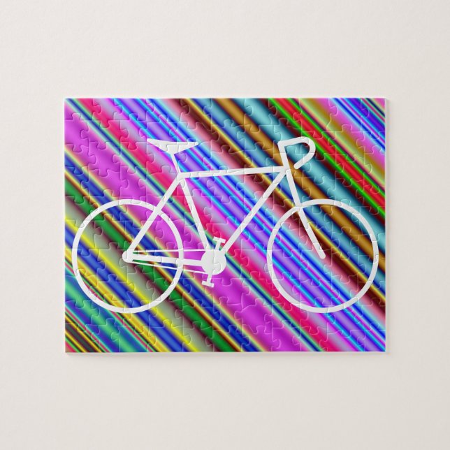 White Bicycle Silhouette Shape, Multicolored Lines Jigsaw Puzzle (Horizontal)