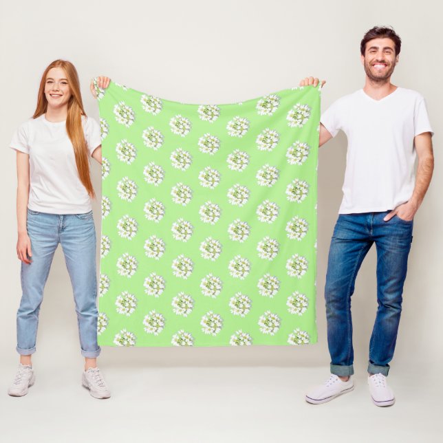 White Big Flowers Pattern Cust. Fleece Blanket (In Situ)