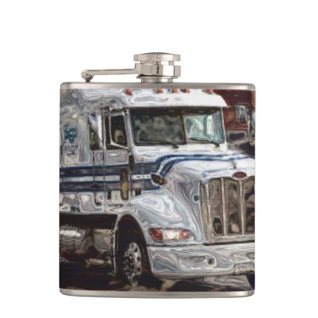 White Big Rig Truckers Lorry & Highway Truckers Hip Flask (Front)