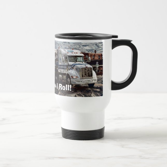 WHITE BIG RIG TRUCKER'S TRAVEL MUG (Right)