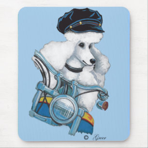 White Biker Chick Poodle - Customized Mouse Pad