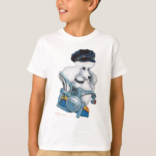 White Biker Chick Poodle T-Shirt