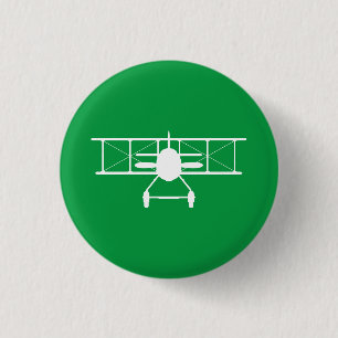 White Biplane Profile on Green Background 1 Inch Round Button