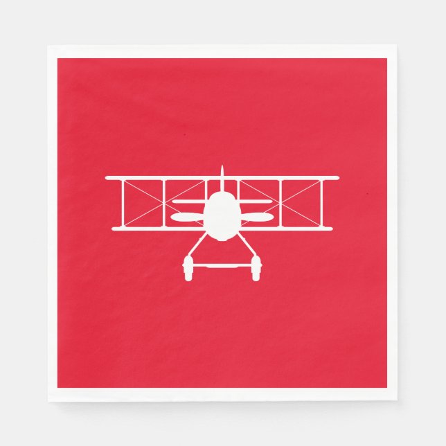 White Biplane Profile on Red Background Napkin (Front)