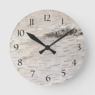 White Birch Bark Round Clock