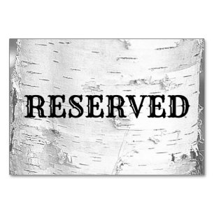 White Birch Bark Wedding Reserved Table Sign Table Number