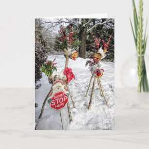 White Birch Logs Reindeer Holiday Card