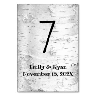 White Birch Rustic Wedding Table Number Cards