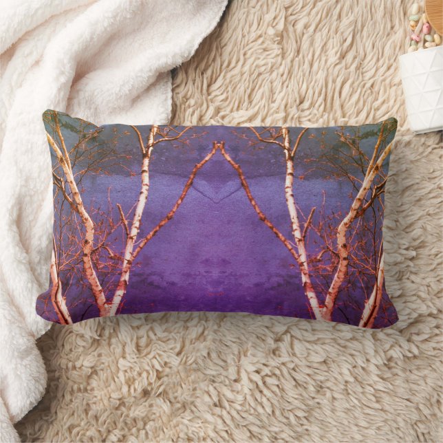White Birch Tree Against Blue Sky Abstract Art Lumbar Pillow (Blanket)