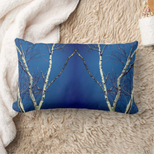 White Birch Tree Against Blue Sky Abstract  Lumbar Pillow