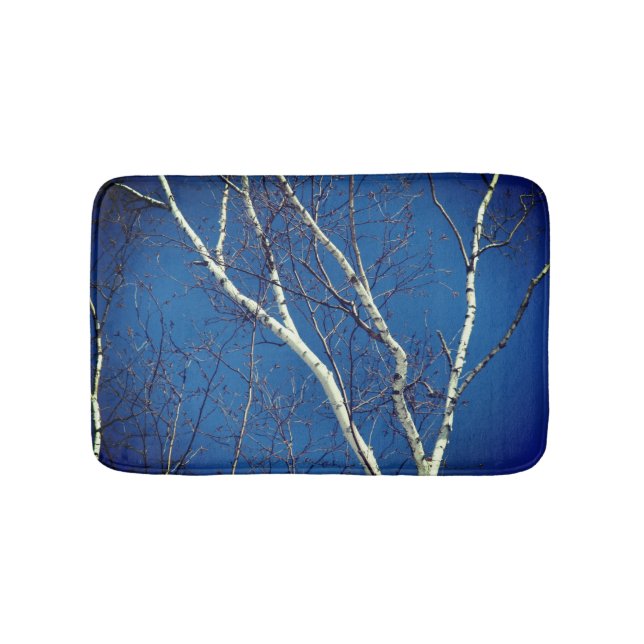 White Birch Tree Against Blue Sky Nature Bath Mat (Front)