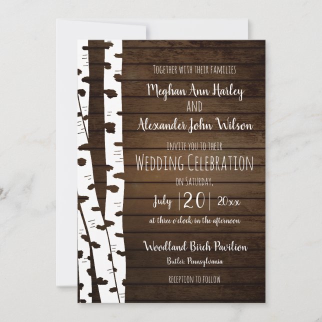White Birch Tree and Wood Invitation (Front)