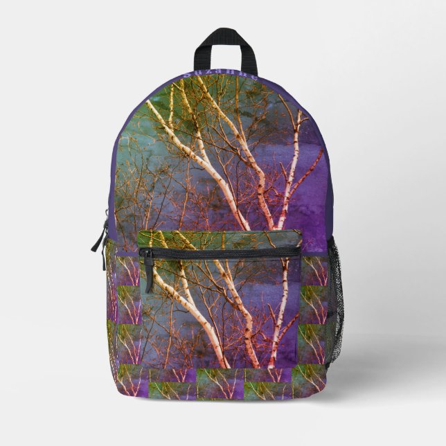 White Birch Tree Blue Sky Abstract Personalized Printed Backpack (Front)