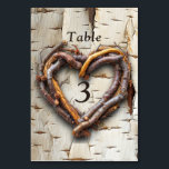 White Birch Tree Twig Heart Frame Table Number<br><div class="desc">Table number card White Birch Tree Bark and a rustic country heart  made with bent twigs and branches.  Perfect match to invitations and RSVP cards.</div>