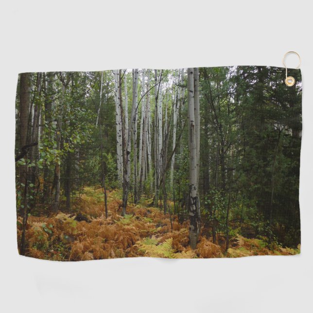 White Birch Trees and Fall Ferns at Rocky Mountain Golf Towel (Horizontal)