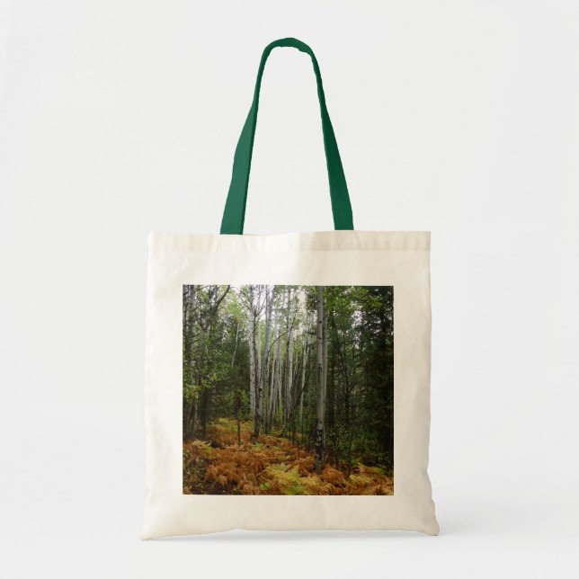 White Birch Trees and Fall Ferns at Rocky Mountain Tote Bag (Front)