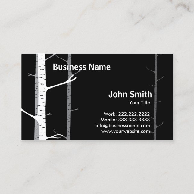 White Birch Trees Forest Dark business card (Front)