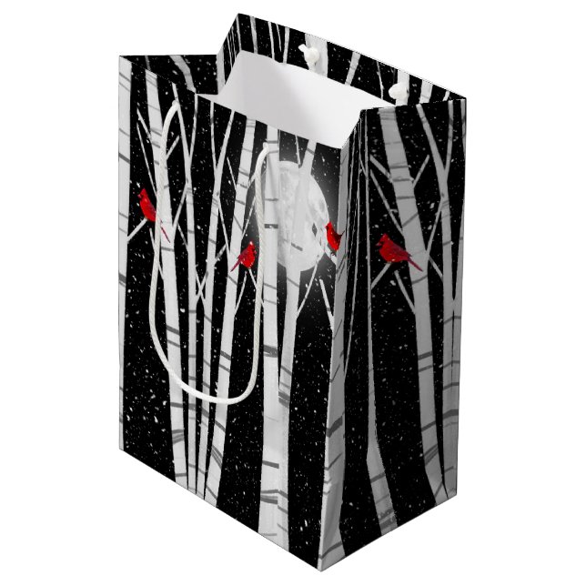 White Birch Trees in Snowflakes Medium Gift Bag (Front Angled)