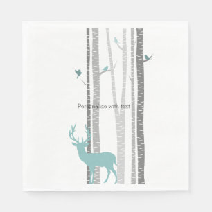 White Birch Trees with Deer and Birds Napkin