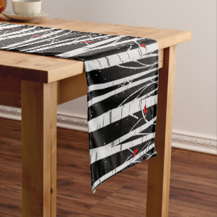 White Birch With Cardinals in Snowflakes Medium Table Runner