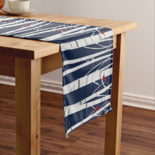 White Birch With Cardinals On Blue Medium Table Runner