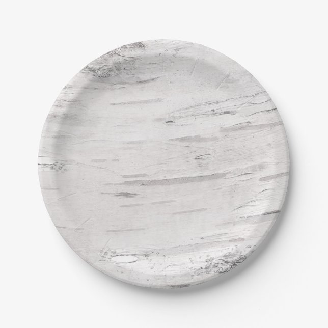 White Birch Wood Rustic Country Barn Wedding Paper Plate (Front)