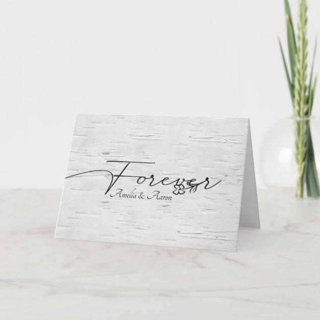 White Birch Wood Wedding Thank You Card (Front)