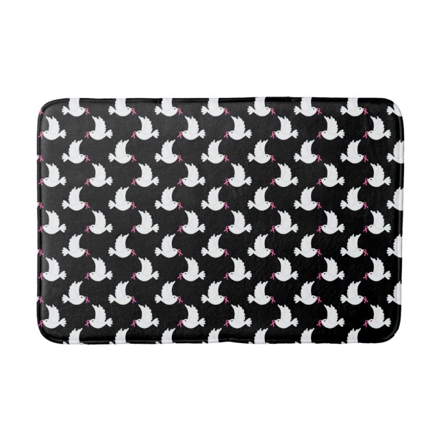 White Bird Breast Cancer Awareness Pattern Bath Mat (Front)