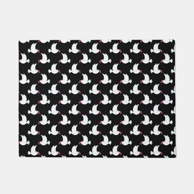 White Bird Breast Cancer Awareness Pattern Doormat (Front)