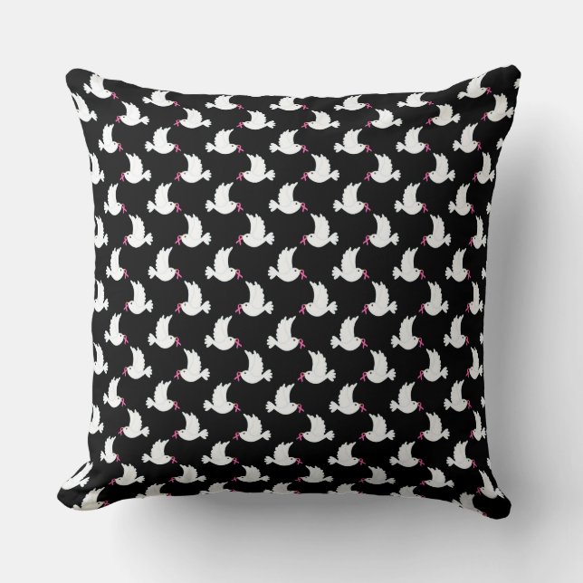 White Bird Breast Cancer Awareness Pattern Throw Pillow (Front)