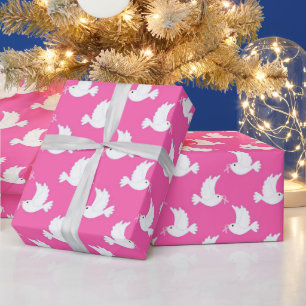 White Bird Breast Cancer Awareness Pattern Wrapping Paper