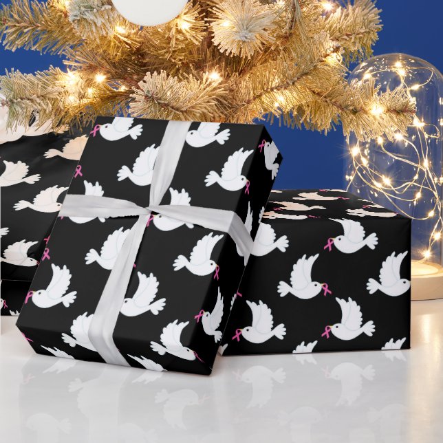 White Bird Breast Cancer Awareness Pattern Wrapping Paper (Holidays)