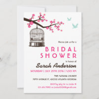 White Bird Cage Floral Bridal Douche Invitation