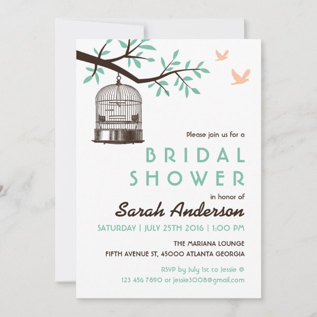 White Bird Cage Rustic Bridal Showboat Invitation (Devant)