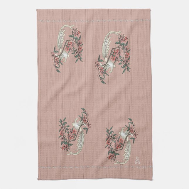 White Bird - Cherry Blossoms Peach Kitchen Towel (Vertical)