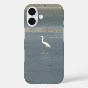 White Bird on Grey Sand Beach Art Print iPhone 16 Case