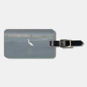 White Bird on Grey Sand Beach Art Print Luggage Tag