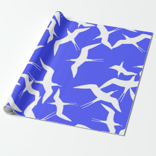 White Birds Blue Background Sea Theme Wrapping Paper