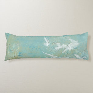 White Birds Flying Through Blue Sky Body Pillow